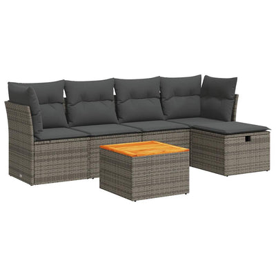 6 Piece Garden Sofa Set with Cushions Grey Poly Rattan