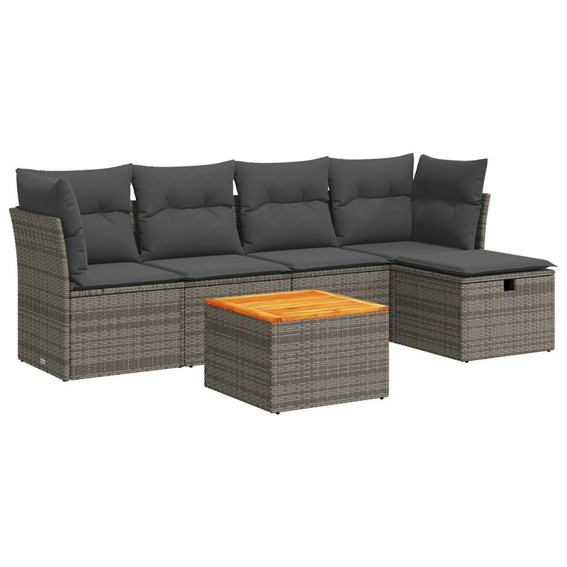 6 Piece Garden Sofa Set with Cushions Grey Poly Rattan