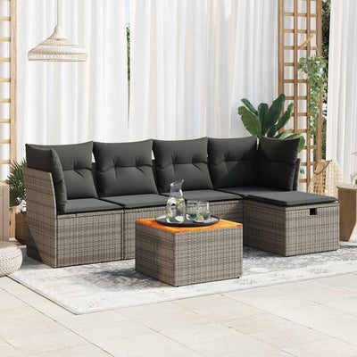 6 Piece Garden Sofa Set with Cushions Grey Poly Rattan