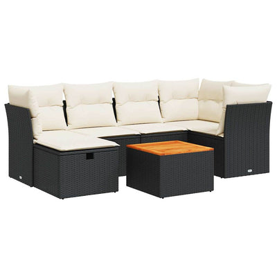 7 Piece Garden Sofa Set with Cushions Black Poly Rattan