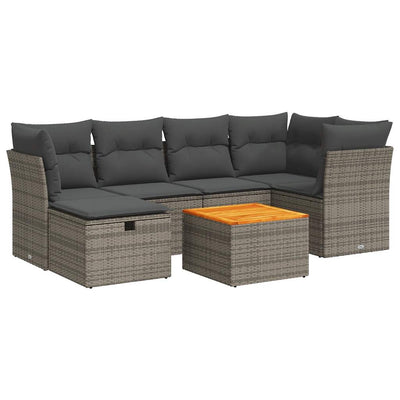 7 Piece Garden Sofa Set with Cushions Grey Poly Rattan