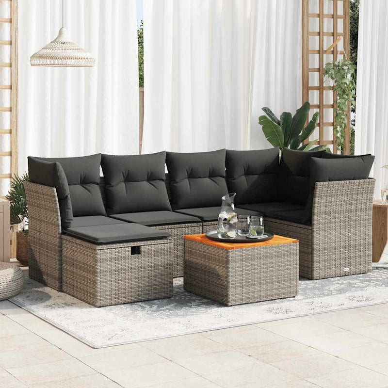 7 Piece Garden Sofa Set with Cushions Grey Poly Rattan