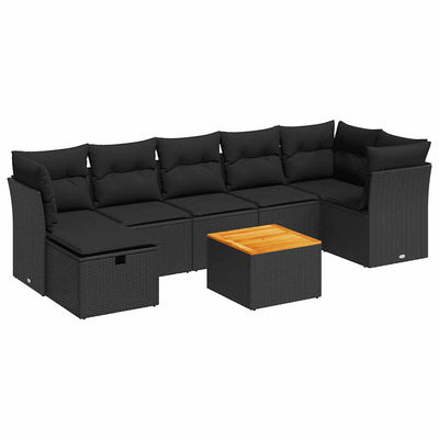 8 Piece Garden Sofa Set with Cushions Black Poly Rattan