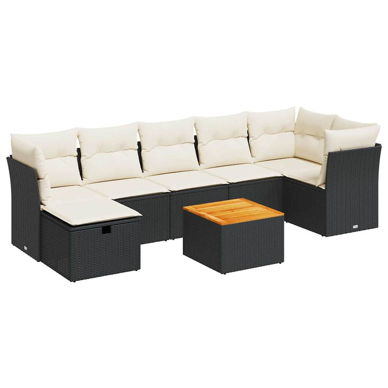 8 Piece Garden Sofa Set with Cushions Black Poly Rattan