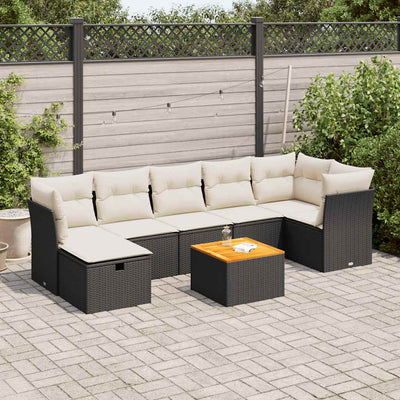 8 Piece Garden Sofa Set with Cushions Black Poly Rattan