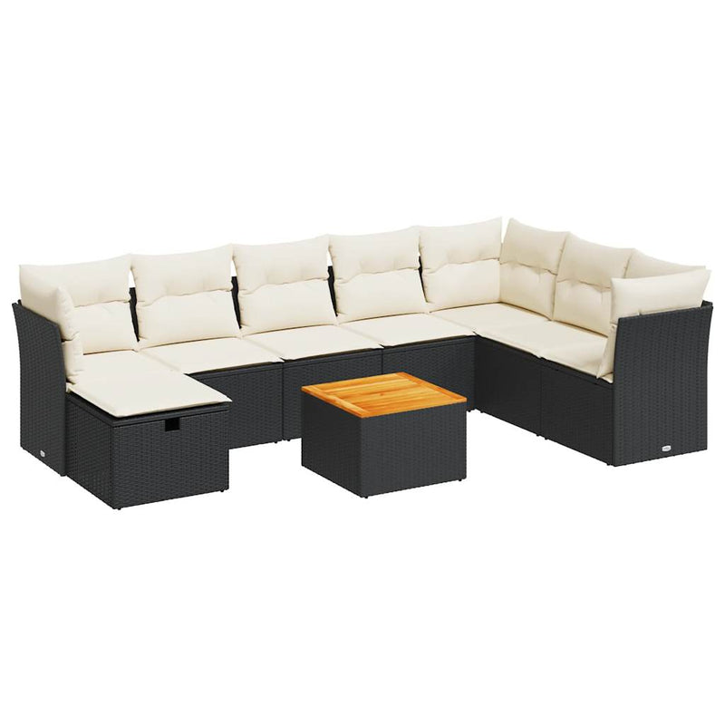 9 Piece Garden Sofa Set with Cushions Black Poly Rattan