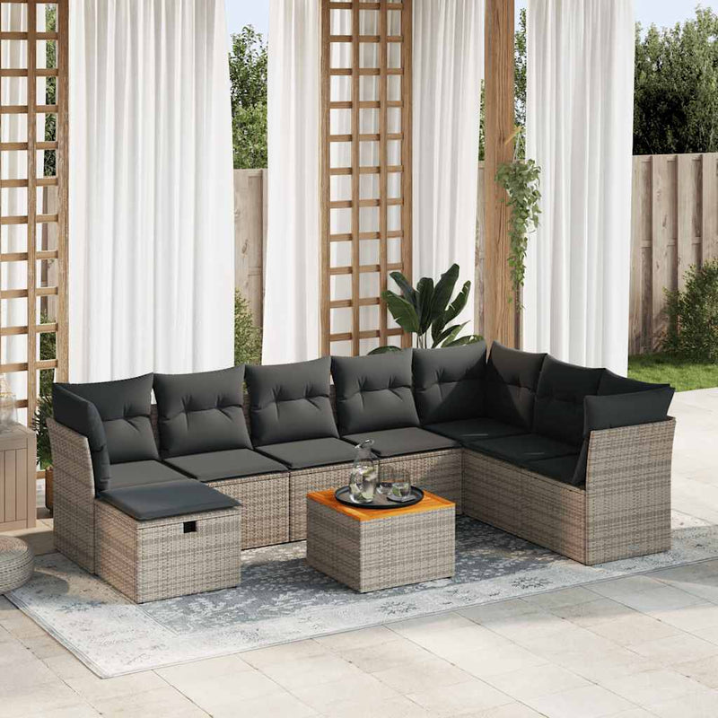 9 Piece Garden Sofa Set with Cushions Grey Poly Rattan