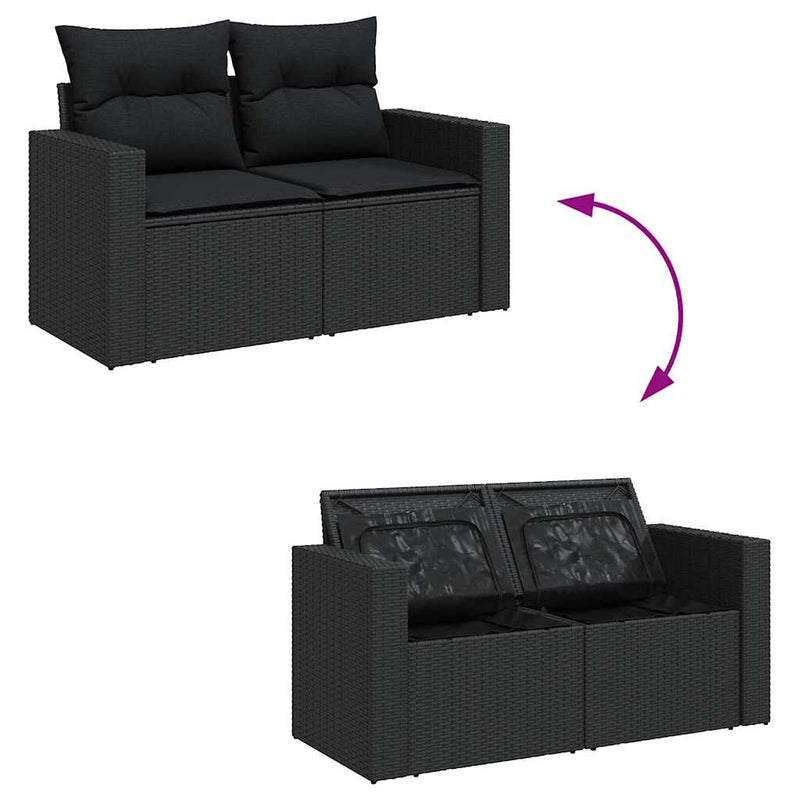 6 Piece Garden Sofa Set with Cushions Black Poly Rattan