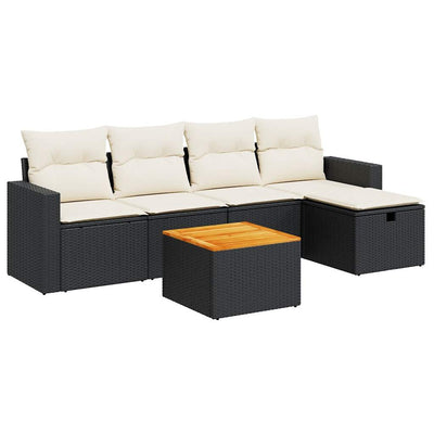 6 Piece Garden Sofa Set with Cushions Black Poly Rattan