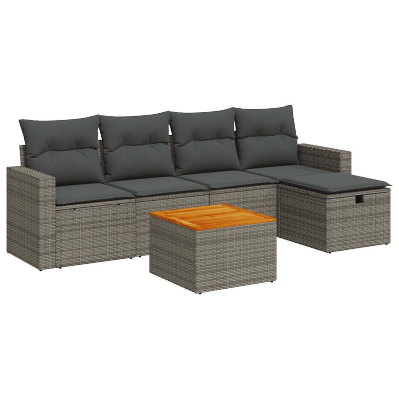 6 Piece Garden Sofa Set with Cushions Grey Poly Rattan