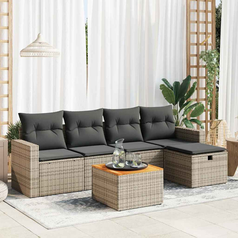 6 Piece Garden Sofa Set with Cushions Grey Poly Rattan