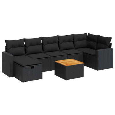 8 Piece Garden Sofa Set with Cushions Black Poly Rattan