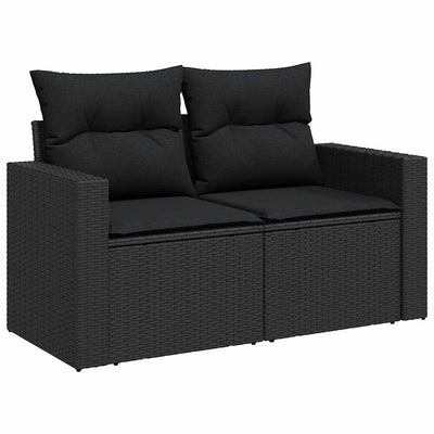 8 Piece Garden Sofa Set with Cushions Black Poly Rattan