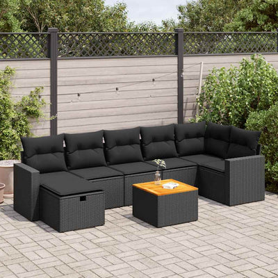 8 Piece Garden Sofa Set with Cushions Black Poly Rattan