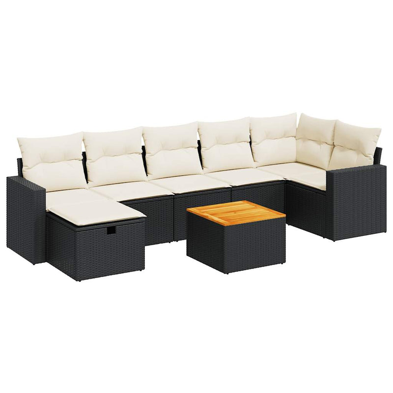 8 Piece Garden Sofa Set with Cushions Black Poly Rattan