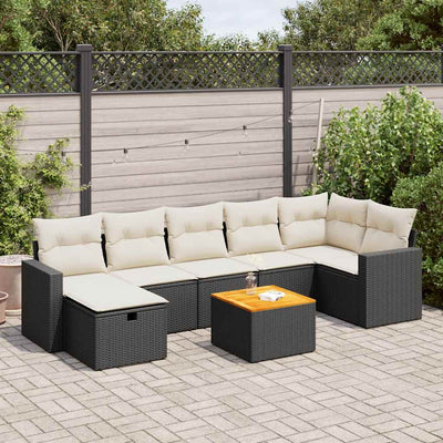 8 Piece Garden Sofa Set with Cushions Black Poly Rattan