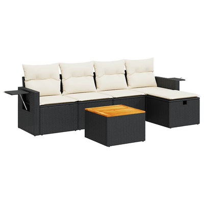 6 Piece Garden Sofa Set with Cushions Black Poly Rattan