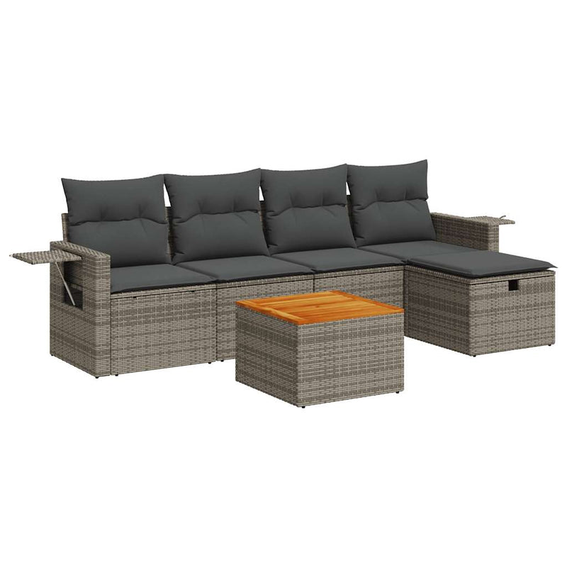 6 Piece Garden Sofa Set with Cushions Grey Poly Rattan