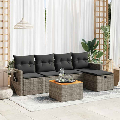 6 Piece Garden Sofa Set with Cushions Grey Poly Rattan