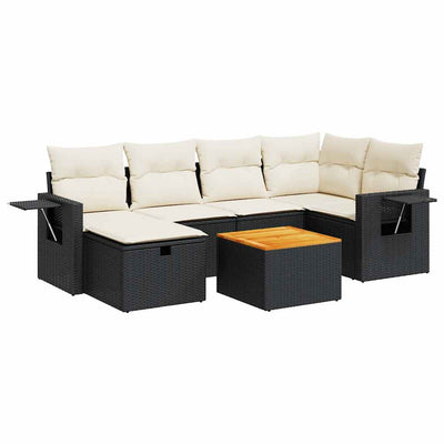 7 Piece Garden Sofa Set with Cushions Black Poly Rattan