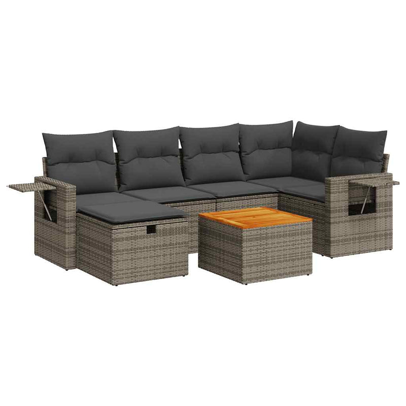 7 Piece Garden Sofa Set with Cushions Grey Poly Rattan