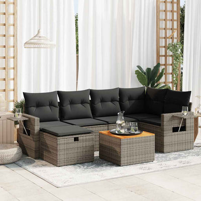 7 Piece Garden Sofa Set with Cushions Grey Poly Rattan