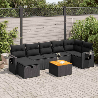 8 Piece Garden Sofa Set with Cushions Black Poly Rattan