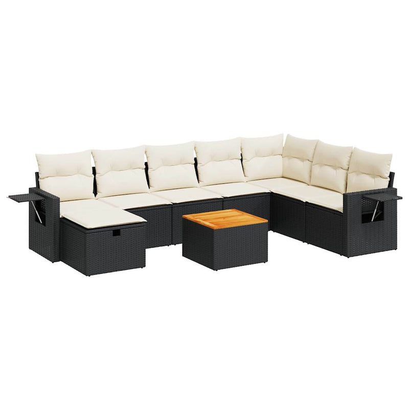 9 Piece Garden Sofa Set with Cushions Black Poly Rattan