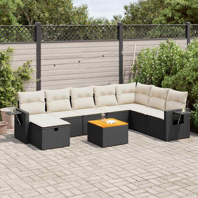 9 Piece Garden Sofa Set with Cushions Black Poly Rattan