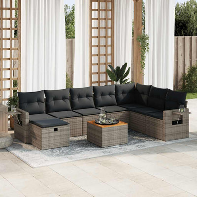 9 Piece Garden Sofa Set with Cushions Grey Poly Rattan