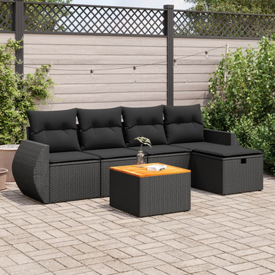 6 Piece Garden Sofa Set with Cushions Black Poly Rattan