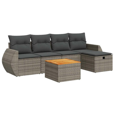 6 Piece Garden Sofa Set with Cushions Grey Poly Rattan