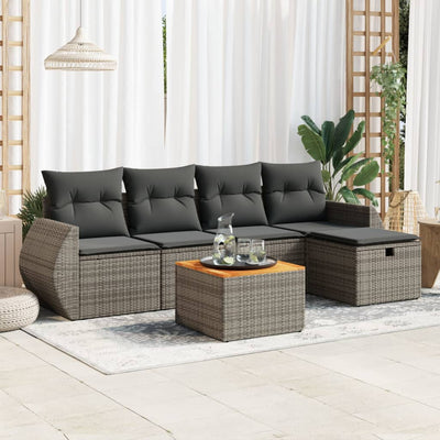 6 Piece Garden Sofa Set with Cushions Grey Poly Rattan