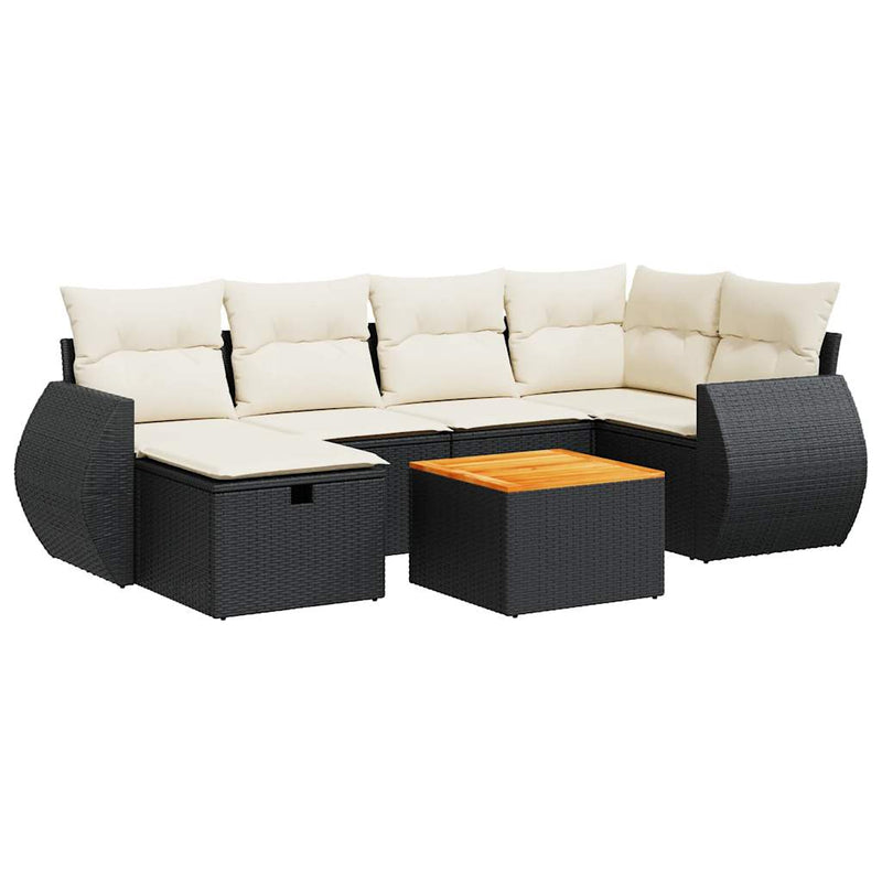 7 Piece Garden Sofa Set with Cushions Black Poly Rattan