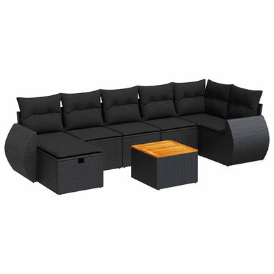 8 Piece Garden Sofa Set with Cushions Black Poly Rattan