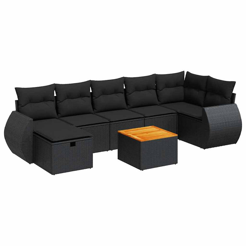 8 Piece Garden Sofa Set with Cushions Black Poly Rattan