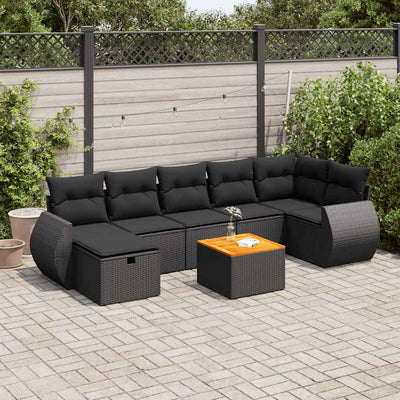 8 Piece Garden Sofa Set with Cushions Black Poly Rattan