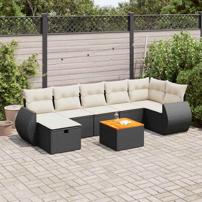 8 Piece Garden Sofa Set with Cushions Black Poly Rattan