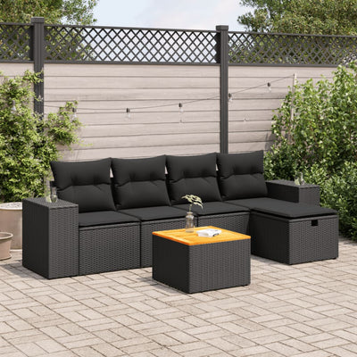 6 Piece Garden Sofa Set with Cushions Black Poly Rattan