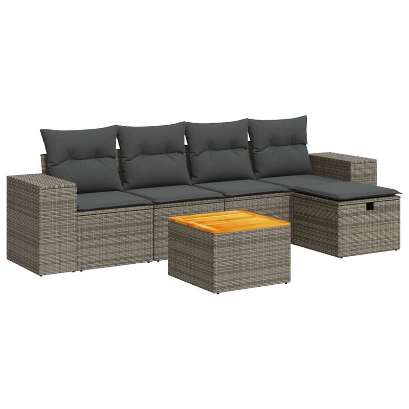 6 Piece Garden Sofa Set with Cushions Grey Poly Rattan