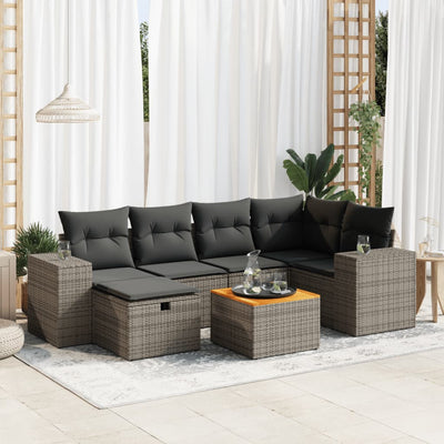 7 Piece Garden Sofa Set with Cushions Grey Poly Rattan