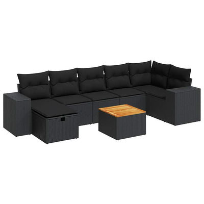 8 Piece Garden Sofa Set with Cushions Black Poly Rattan