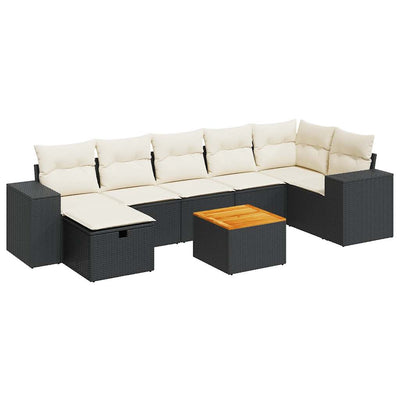 8 Piece Garden Sofa Set with Cushions Black Poly Rattan