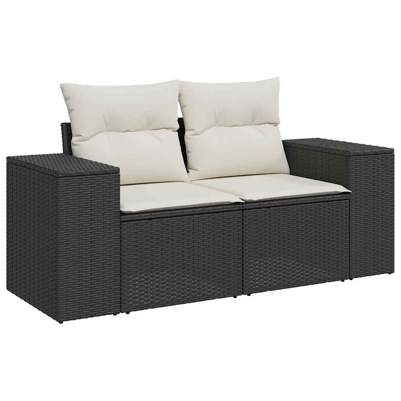 8 Piece Garden Sofa Set with Cushions Black Poly Rattan