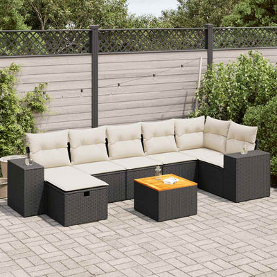 8 Piece Garden Sofa Set with Cushions Black Poly Rattan