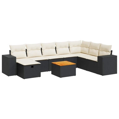 9 Piece Garden Sofa Set with Cushions Black Poly Rattan