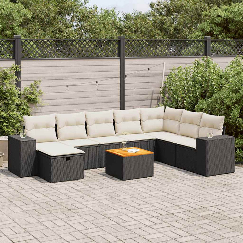 9 Piece Garden Sofa Set with Cushions Black Poly Rattan