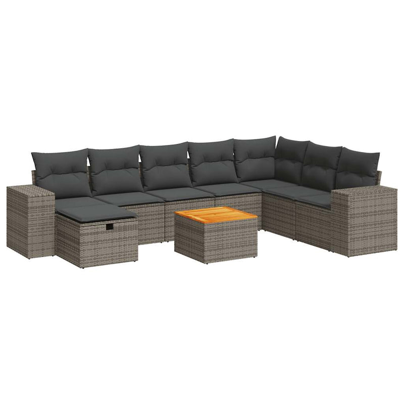 9 Piece Garden Sofa Set with Cushions Grey Poly Rattan