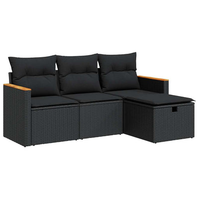 4 Piece Garden Sofa Set with Cushions Black Poly Rattan