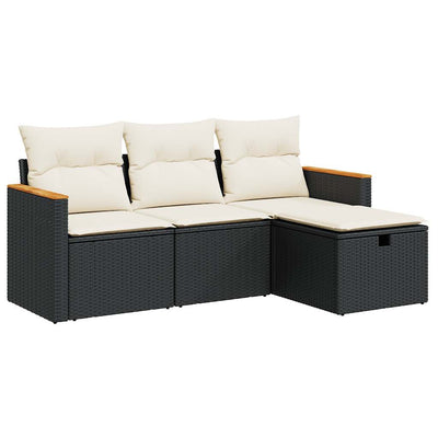 4 Piece Garden Sofa Set with Cushions Black Poly Rattan